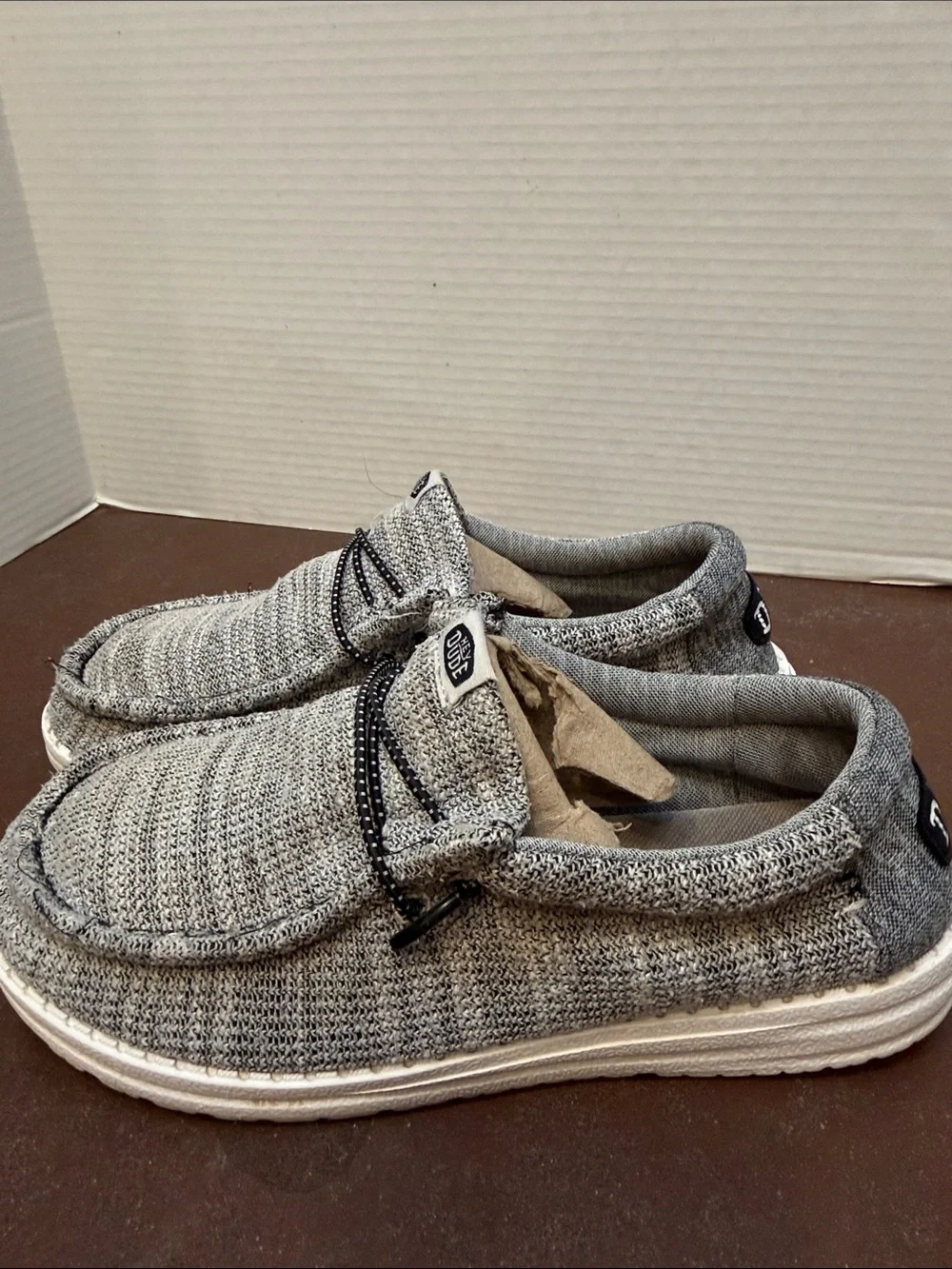 Hey Dude Wally youth stretch Slip-On Knit Casual Shoes - Grey/Black, youth 6